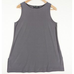 Sympli Top Women 12 Long Tank Brown Gray Taupe Sleeveless Tunic